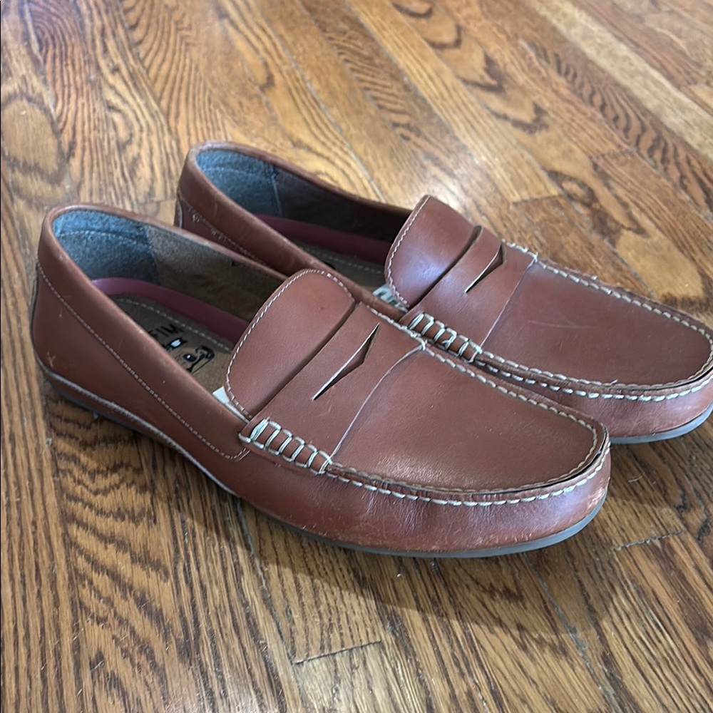 Brown Slip-On Penny Loafers with Smooth Leather and Distinctive Strap